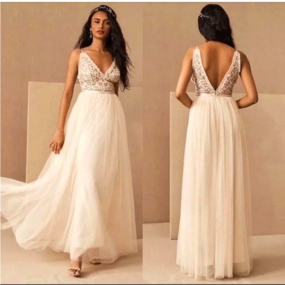 NWT BHLDN Needle & Thread Embroidered Bodice Bridal Dress Ivory, size 4